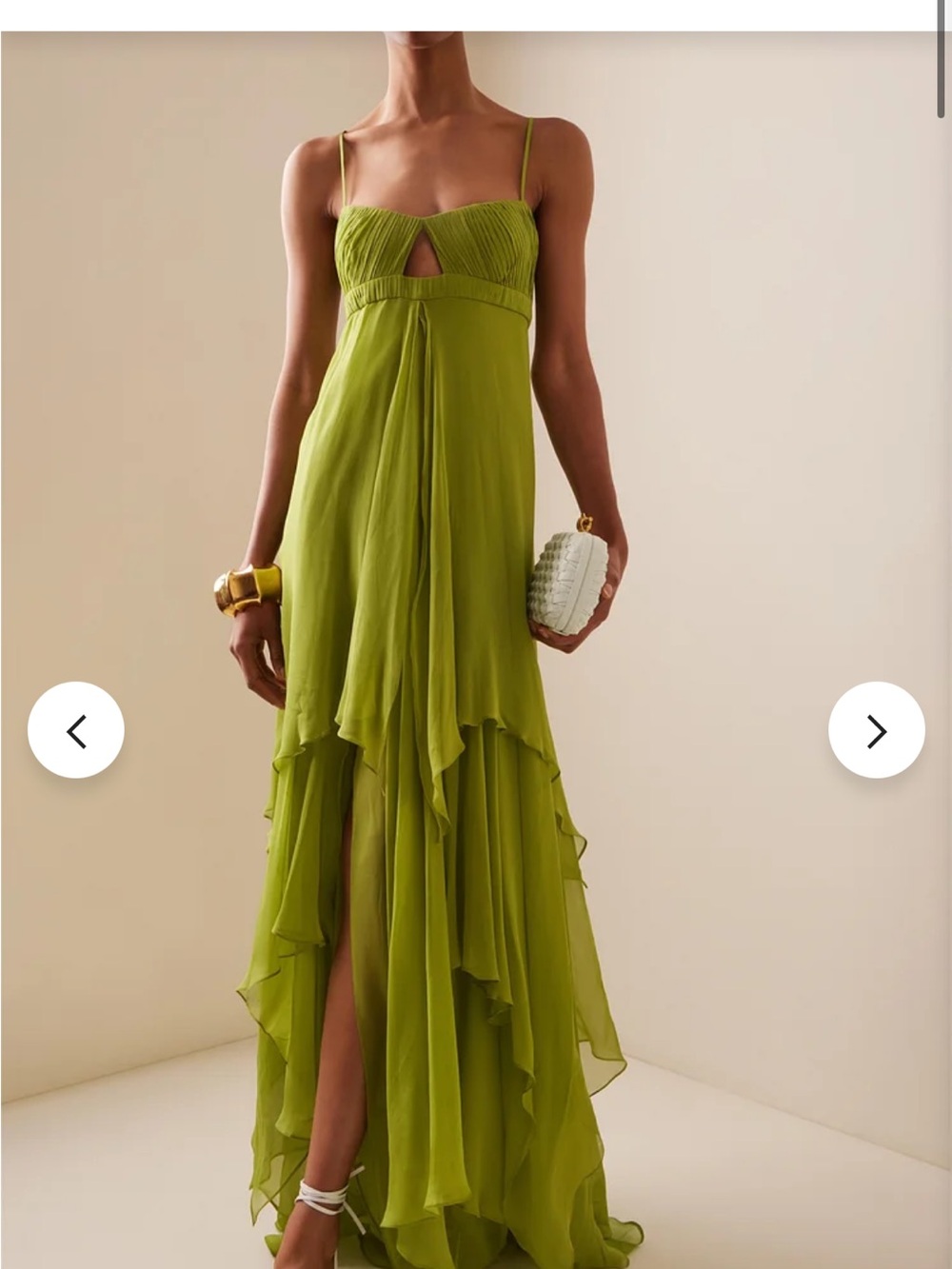 Olive Green Spaghetti-Strap Layered Chiffon Dress